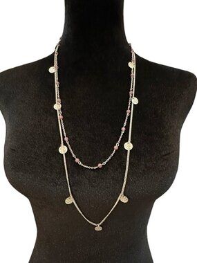 Mark Necklace Layered Two Tier Purple Beaded Coin Accents 28 - 30 Inches Womens